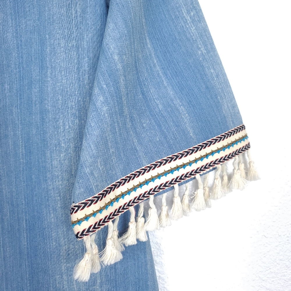 HAYDEN LA Boho Denim Chambray Tassels Mini Dress - Picture 14 of 16